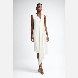 DKNY NWT Asymmetric Drape V-Neck Women's Chalk White Shift Dress Size 6